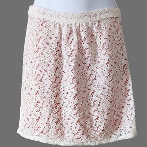Francescas Delicate Lace Mini Skirt with Pink Overlay